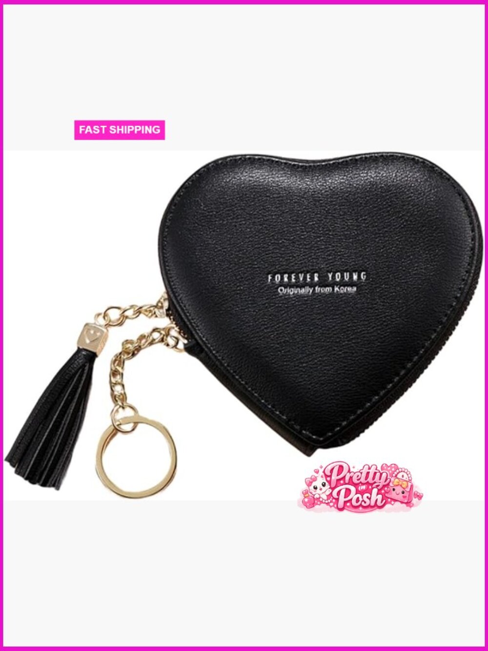 Heart Shaped PU Leather Coin Purse with Keychain Clip